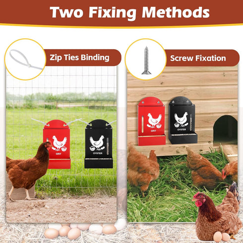 2 Pack Chicken Grit and Oyster Shell Feeder, Metal Oyster Shell Feeder with Visual Window and Lid, Hanging Gravity