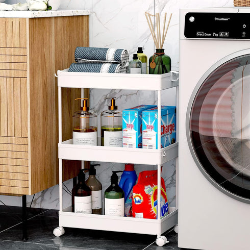 3 SPACEKEEPER Storage Rolling Cart, Tier Laundry Room Organization Utility Cart Bathroom Organizer Mobile Shelving Unit
