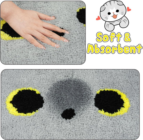 Cat Bathroom Rugs 22X27 inch, Grey Non-Slip Absorbent Bathroom Floor Mat for Shower Room