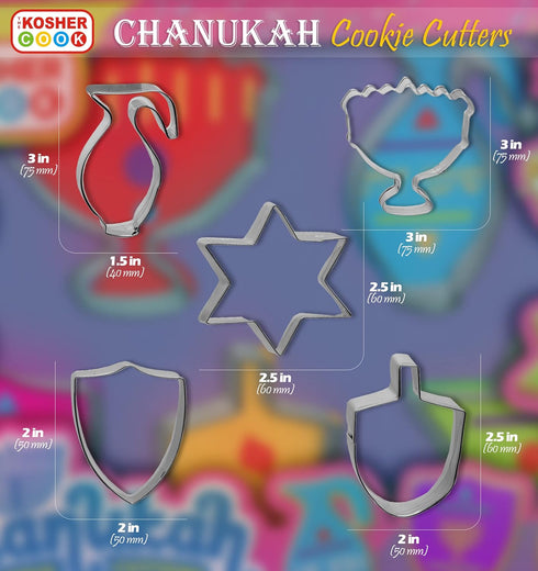 Stainless Steel Chanukah Cookie Cutters, 5 Piece Set, Hanukkah Cutters
