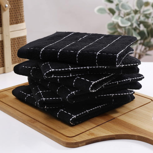 Homaxy 100% Cotton Terry Kitchen Dish Cloths, Ultra Soft and Absorbent, 6 Pack, 12 x 12 Inches, Black