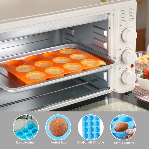 2PCS Silicone Oreo Molds: LCCOWOT 12 Cavity Round Baking Mold for Chocolate, Cookie, Mini Cake, Dishwasher Safe