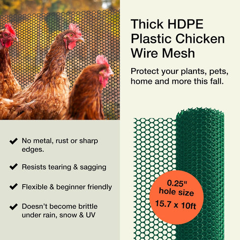 15.7" 10ft, (2-Pack) Maporch Plastic Chicken Wire Fencing for Pet Protection - x HDPE Hunter Green Chicken Wire