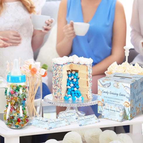 52 Sets Glenmal Pcs Under The Sea Baby Shower Games Gift Large Baby Bottle for Shower Game Guess How Many Candies