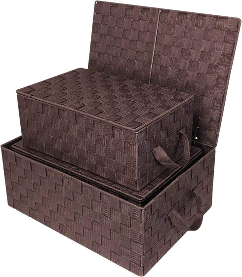 Sorbus Set of 3 Hand-Woven Storage Baskets with Lid for Organizing