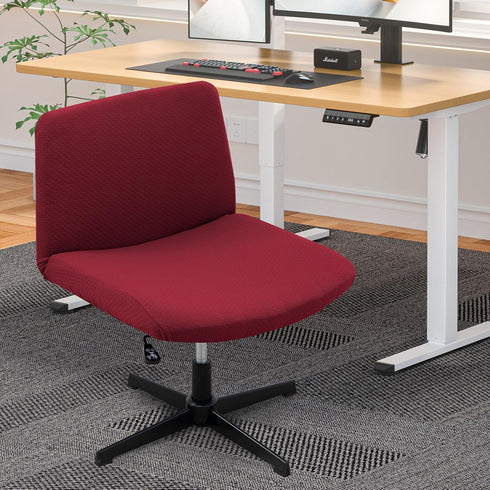 Armless Office Desk Chair Cover, Stretch Waterproof Jacquard Slipcover for Wide Seat Mid Back Accent Chair, Red