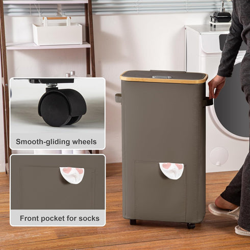 Vincona Laundry Basket with Wheels, Tall Dirty Clothes Hamper on Wheels, Rolling Laundry Hamper with lid for Dorm
