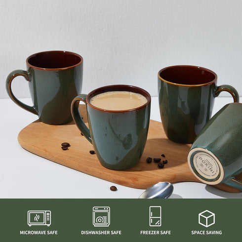 14 oz, Set 4, Set Pokini Coffee Mug Ceramic Coffee Mugs of Reactive Glaze Mug for Latte/Tea/Cappuccino, Large Stackable