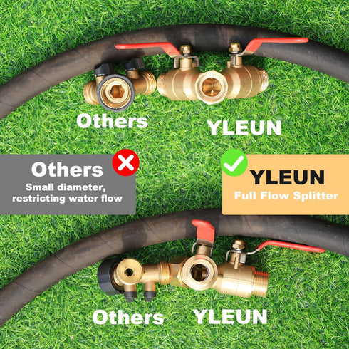 2 Garden Hose Splitter Full Flow Splitter No Restricted-Flow Connector Heavy Duty Brass Hose y Splitter, way High Flow