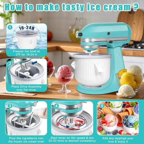 SIMBIKOO 4.5 2-Quart Frozen Frozen Ice Cream Maker Attachment for KitchenAid Stand Mixer, Kithcen aid Ice Cream Maker
