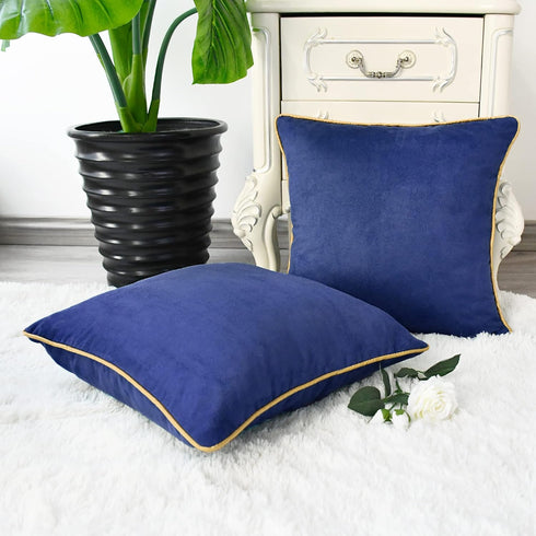 Pack 2 20 20 Inches CaliTime Throw Pillow Covers of Super Soft Faux Suede Gold Piping Edge Accent Cushion Cases