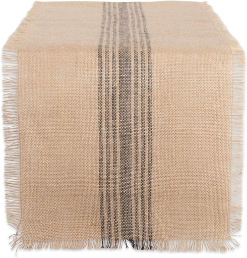 DII Jute Burlap Collection Table Runner, 14x72, Kitchen Tabletop with Middle Stripe Gray