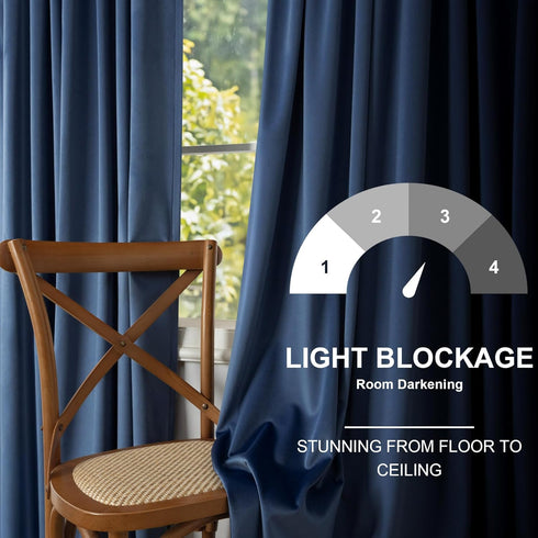 63 Inches 52x63 2 Set Navy Blue Velvet Curtains Long for Bedroom Nursery Room Darkening Thermal Insulating Window Satin