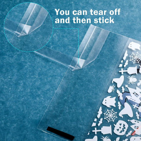 100 Pieces Halloween Treat Bags, Clear Self-adhesive Candy Bags for Party Favors, Set 1