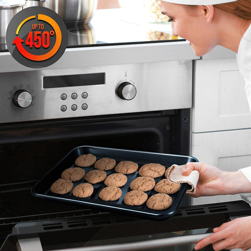 NutriChef Non-Stick Cookie Sheet Baking Pans, 2-Piece Oven Trays - 15" x 11" & 13" x 9" Sizes