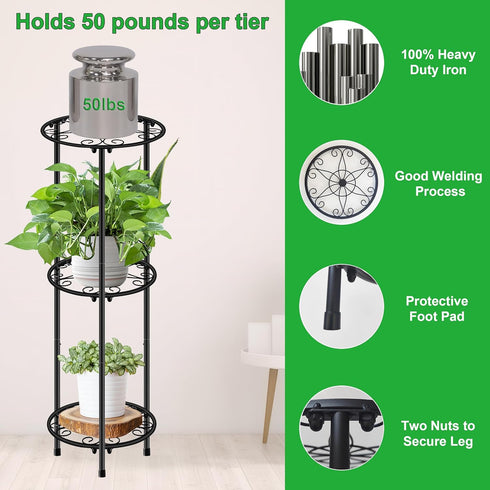 3 32.3 inch, CASIMR Plant Stand Indoor Outdoor, Metal Rustproof Flower Shelf Tier Tall Multiple Plant Pot Holder Rack