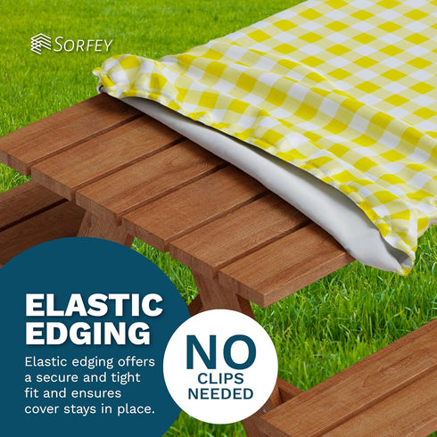 Sorfey Vinyl Picnic Table Fitted Tablecloth Cover, Checkered Design, 28 x 72 Inch, Blue