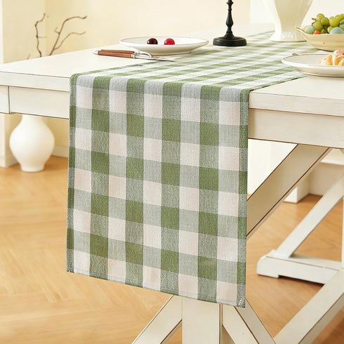Laolitou Spring Green Checkered Table Runner, Cotton Linen Gingham Table Runners, Classic
