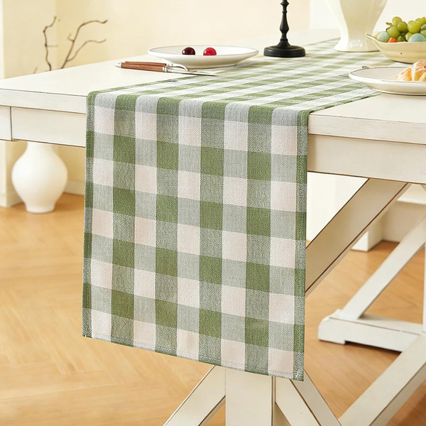 Laolitou Spring Green Checkered Table Runner, Cotton Linen Gingham Table Runners, Classic