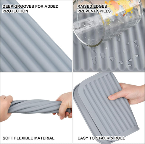 Silicone Trivet Mat Set of 2 Light Grey, Hot Pads for Kitchen, Flexible Small Drying Mat, Large 12x9 Pot Holders