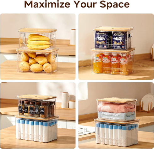 2-Pack Trash Bag Holder,Trash Bag Dispenser with Bamboo Lid, Stackable Acrylic Garbage Bag Dispenser for Under Sink Use