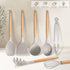 E-far Silicone Cooking Utensils Set, 10-Piece Heat Resistant Kitchen Tools with Wooden Handle