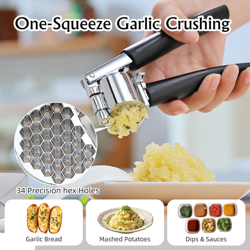 EzeePress Set Garlic Press Mincer, Crusher with Removable Chamber - Ergonomic Handle, Dishwasher Safe, Easy to Clean