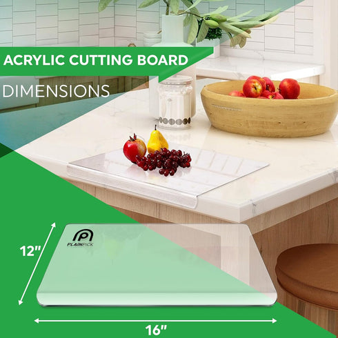 Acrylic Cutting Board with Counter Lip in Small, Large and XL, Clear Cutting Board for Countertop, Acrylic Chopping Board with Counter Lip, Clear Cutting Boards for Kitchen Essential Gadgets by PLAINPICK