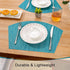 SHACOS Set of 4 Round Wedge Placemats, Heat Resistant, Woven Vinyl PVC Table Mats, Teal Blue, Indoor Outdoor