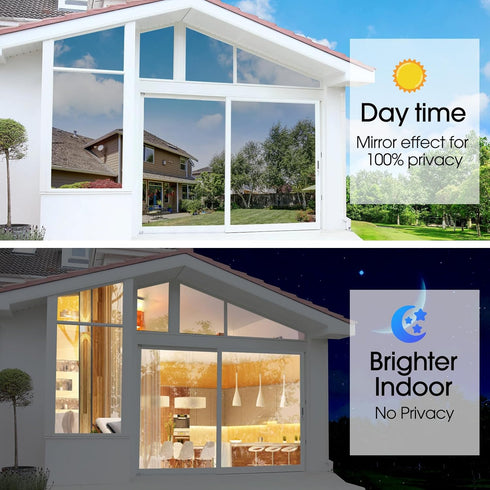 Coavas One Way Window Privacy Film, Heat Blocking Window Tint for Home, Non-Adhesive Anti-UV Covering