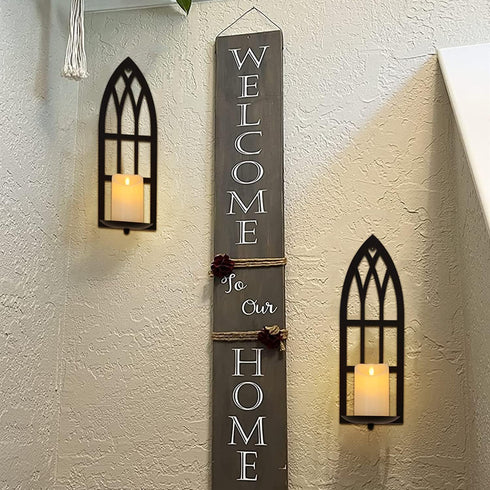 15.8'' Set Set 2 HPC Decor Candle Sconce of Two- Black Metal Candle Wall Sconces- Wall Sconce Candle Holder - Sconces