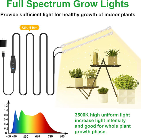 13 Inches 3500K 3/9/12H 10 Dimmable 2 2 Pack LED Grow Light Strips, Grow Lights Match The Flower Stand for Indoor
