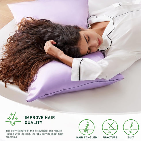 Love's cabin Satin Pillowcase for Hair and Skin, 2 Pack Standard Size, Light Purple, Similar to Silk