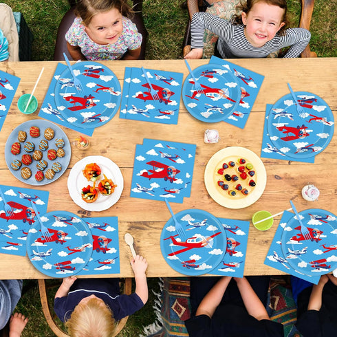 50 Set 200PCS Qyeahkj Guests Airplane Plates and Napkins Party Supplies Plane Party Decorations Disposable Tableware