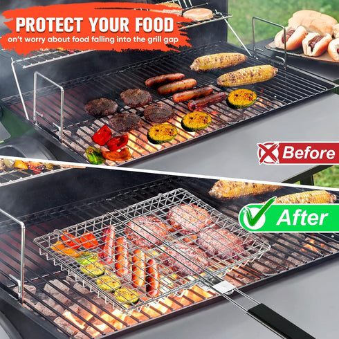 WHALERISE 6pcs,Basting Grill Basket for Outdoor Grill, Stainless Steel Grilling Basket with Foldable Handle, Portable