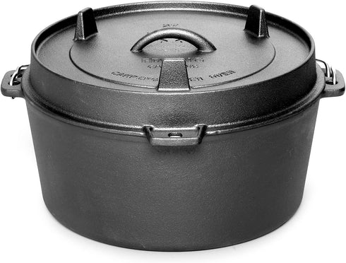 Pre-Seasoned Cast Iron Camping Dutch Oven, 6 Quart Pot with Lid Tripod for Outdoor Cooking