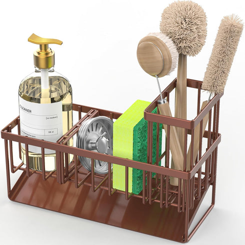 304 Cisily Kitchen Sink Caddy, Sponge Holder for Kitchen Sink, Kitchen Sink Organzier and Storage with High Brush