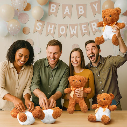 Seenelling 4 Sets Bear Blindfolded Diaper Changing Coed Baby Shower Games Kit Baby Dolls Bears Diapers for Bridal