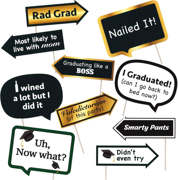 Graduation Photo Booth Props - You Did It Graduated Themed Party Decorations - 10pcs Funny Photography Supplies