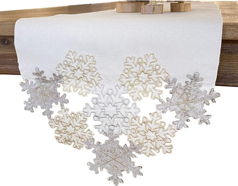 Elrene Home Fashions Ornate Snowflake Table Runner, Elegant Cutwork Winter Holiday Christmas Fabric 13"x70"