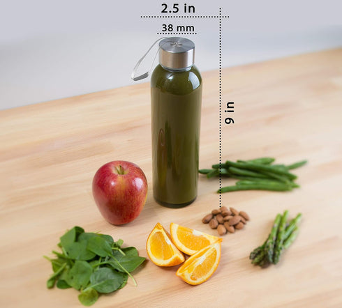 Epica Glass Bottles with Lids – 18oz Reusable Juice Water Bottles, Durable Set of 6 with Carrying Loop Caps