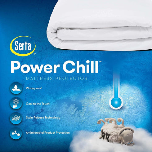Serta Power Chill Twin XL Waterproof Mattress Cover - Soft Breathable Cooling Protector, 15" Elastic Deep Pocket for