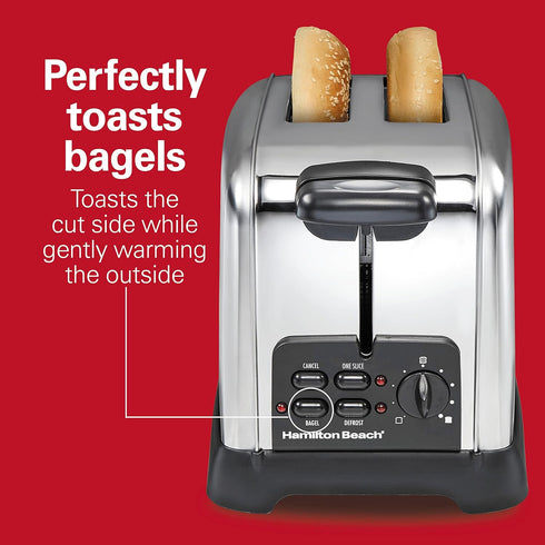 Hamilton Beach Retro Toaster - 2 Slice, Polished Stainless Steel, Wide Slots, Sure-Toast Technology, Bagel & Defrost