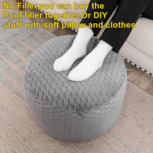 20x20x12 Inches Fur Ottoman Stool Unstuffed Footstool Cover Pouf Foot Rest Round Poof Seat Floor Bean Bag Chair