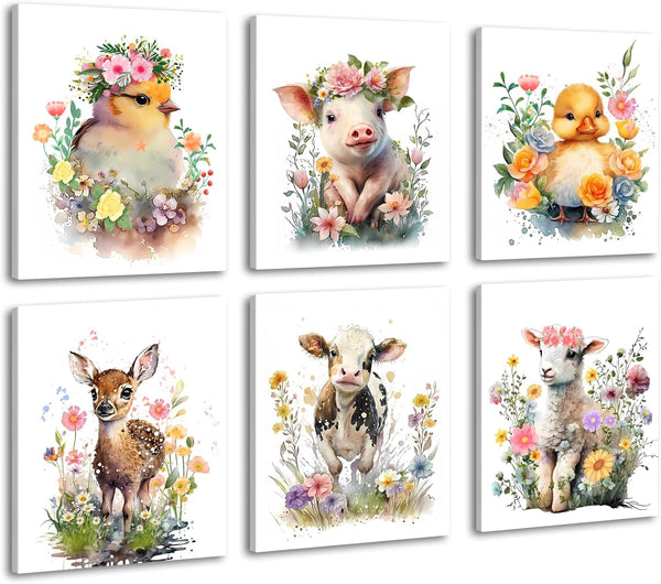 LNLAGBO Framed Baby Watercolor Farm Animals Nursery Wall Art Prints,Cute Baby Animal Nursery