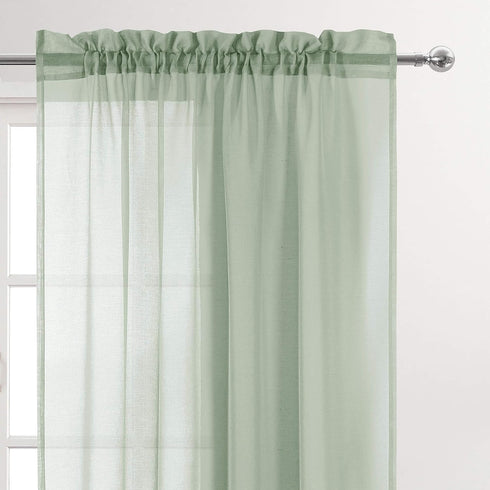 DWCN Bean Green Sheer Curtains, Semi Transparent Voile Rod Pocket Curtains for Bedroom and Living Room, 52 x 45 inches,