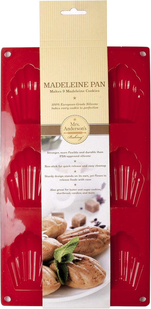 Mrs. Anderson's Baking Silicone 9-Cup Madeleine Cookie Pan, Non-Stick European-Grade Silicone