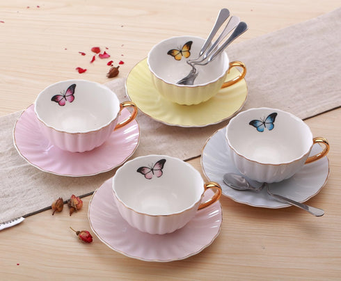 Set-Coffee Set FD-TCS03-4COLOR Jusalpha Elegant Tea Cup and Saucer Cup with Saucer and Spoon