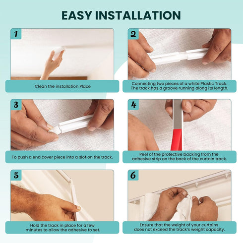 UrbanRed Self Adhesive Ceiling Curtain Track, 9.8FT (3m) for Smooth Wall, No Drill, Adhesive Curtain Rod