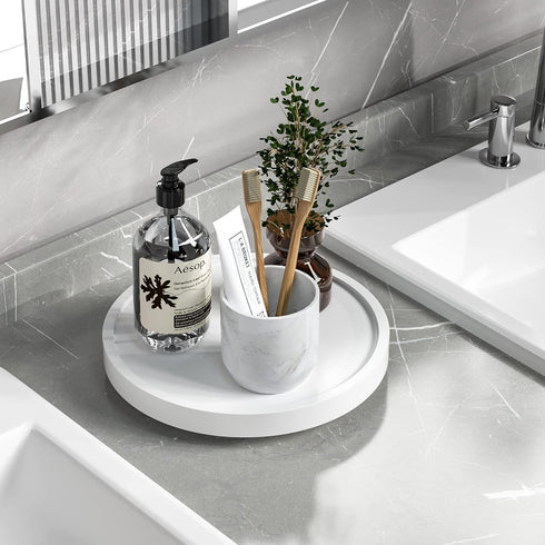 Turntable Vanity Tray 9 Inch for Perfume Candle, Bamboo Kitchen Sink Countertop Organizer for Glass, Sponge, Soap